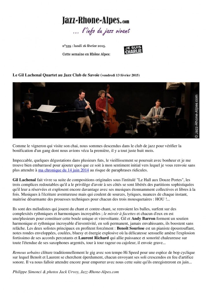 Jazz Rhône-Alpes 13 février 2015